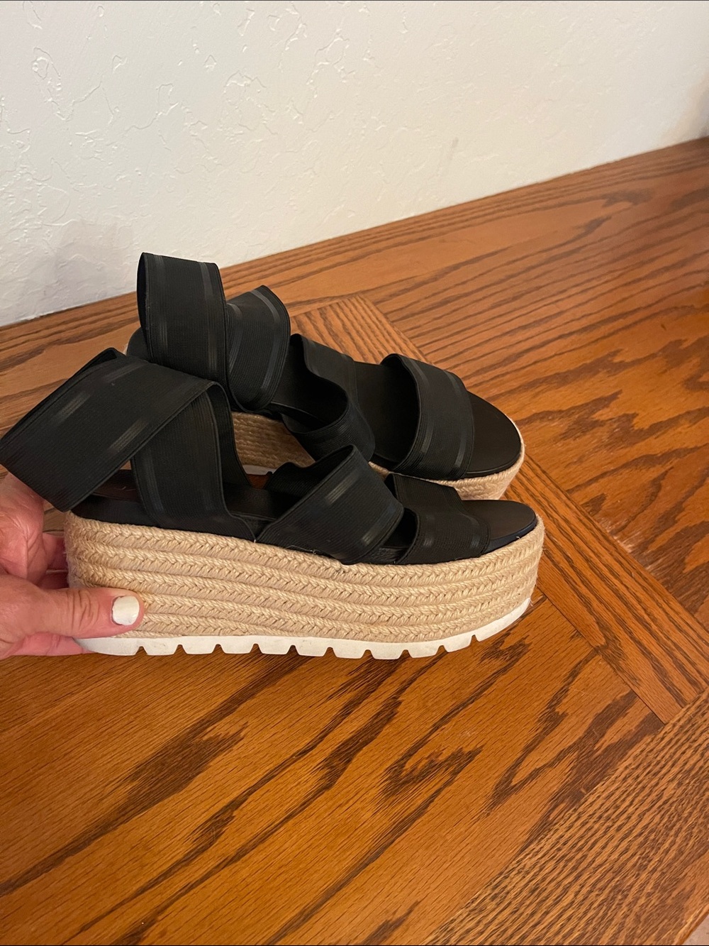 Black Platform Espadrille Sandals with Elastic Straps size 7
